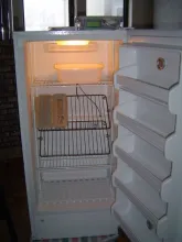 freezer interior with egg racks tipped forward