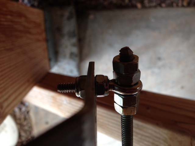 Eye bolt through valve handle and lock nuts on All-Thread